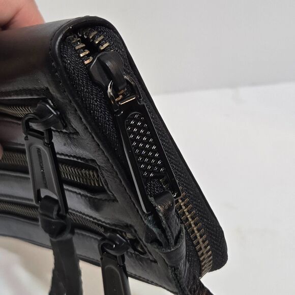 Rebecca Minkoff Black Leather Three Zipper Zip Around 7.5" Clutch Wallet - Picture 3 of 7